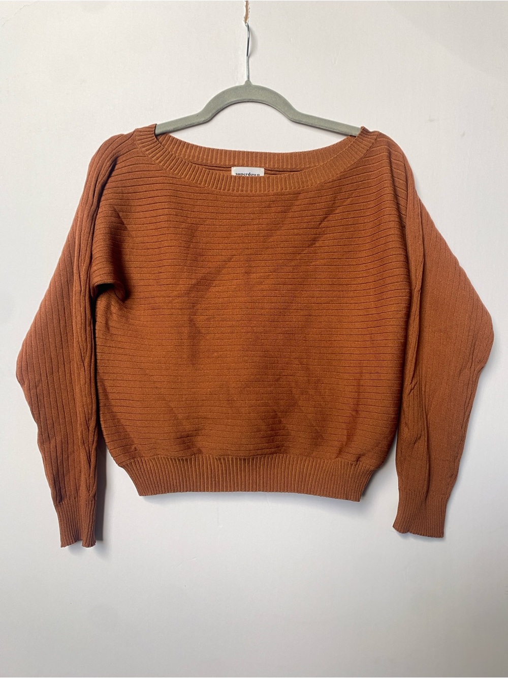 superdown Scoop Neck Ribbed Sweater in Rust color XS